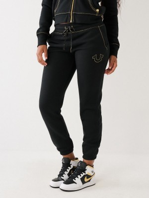 Pantalones Jogger True Religion Lurex Big T Logo Negras | 43MWJEYUT