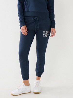 Pantalones Jogger True Religion Metallic Buddha Logo Fleece Navy/Sapphire | 31WVCMKAJ