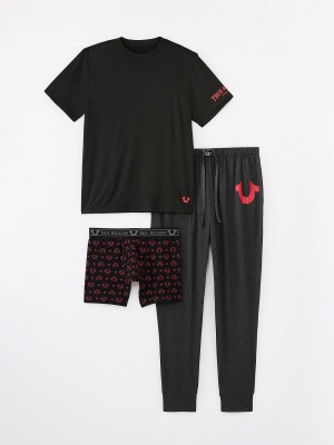 Ropa De Dormir True Religion Lounge Set - 3 Piece Black/Red | 49ISKLQOV