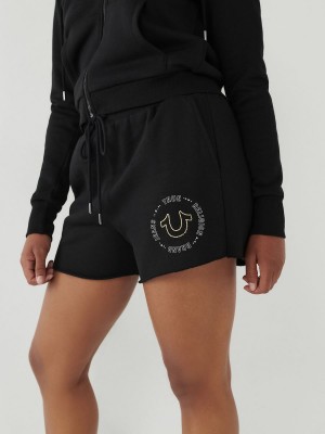 Short True Religion Crystal Sweat Negras | 76SBVWACE