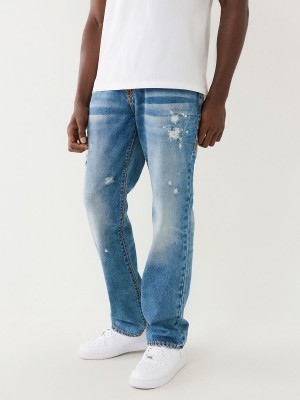 Straight Jeans True Religion Ricky Beach Splatter Distressed Azules | 69PIZVAQX