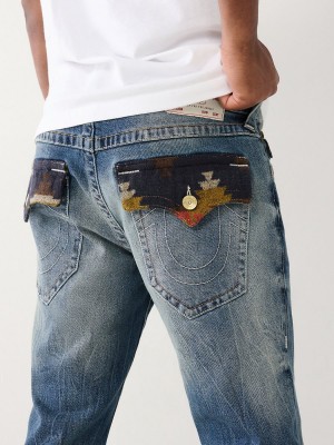 Straight Jeans True Religion Ricky Southwestern Flap Azules | 74QUXROJH