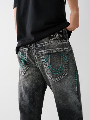 Straight Jeans True Religion Ricky Super T Stitch Negras Azules | 91CEPKAYT