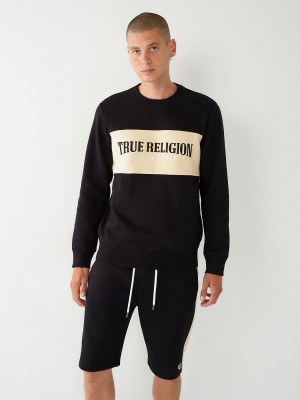 Sudadera True Religion Color Block Logo Negras | 74BKUSEIZ