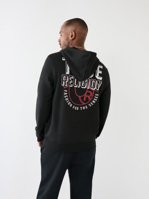 Sudadera True Religion Logo Zip Negras | 06SOMFJWE