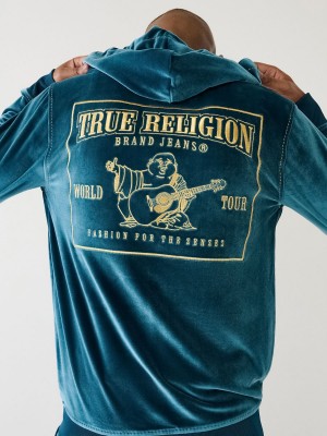 Sudadera True Religion Velour Big T Zip Agave | 75LMDUQBT