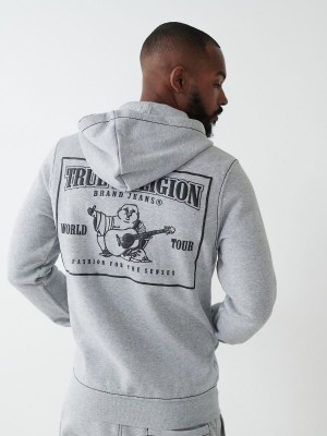 Sudadera con Capucha True Religion Big T Zip Gris Negras | 81NUZFVTC