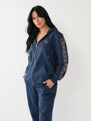 Sudadera con Capucha True Religion Crystal Horseshoe Boyfriend Zip Navy/Sapphire | 17AJEMNKT