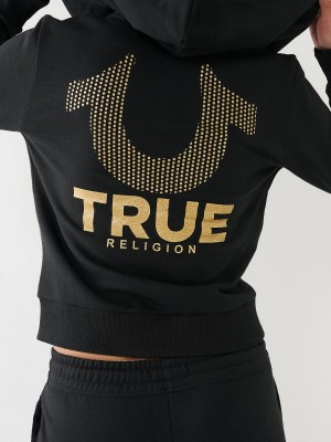 Sudadera con Capucha True Religion Glitter Horseshoe Logo Zip Negras | 62WYUSCLH