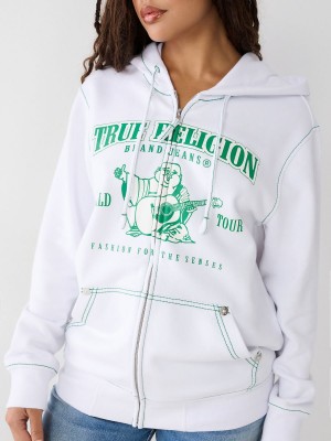 Sudadera con Capucha True Religion Heritage Big T Relaxed Zip Blancas | 49SFXGNZP