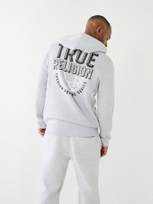 Sudadera con Capucha True Religion Logo Zip Gris | 52ZXUOGHI