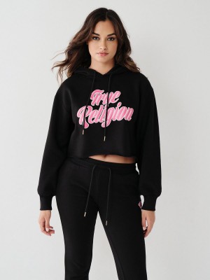 Sudadera con Capucha True Religion Logo Crop Negras | 70OLARUFD