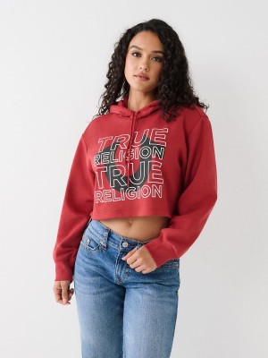 Sudadera con Capucha True Religion Logo Crop Rojas | 93PWMCDSN