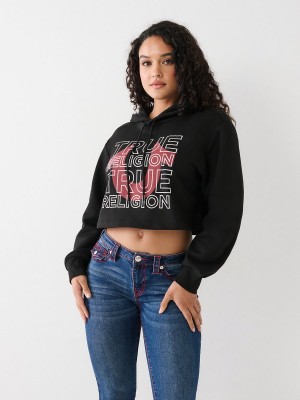 Sudadera con Capucha True Religion Logo Crop Negras | 48IRDLUAX