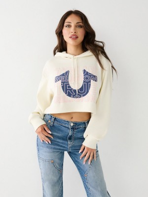 Sudadera con Capucha True Religion Logo Crop Blancas | 19JIYRTFA