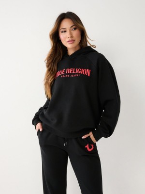 Sudadera con Capucha True Religion Relaxed Negras | 23JASGVTP