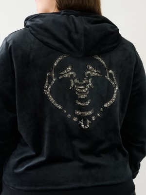 Sudadera con Capucha True Religion Velour Zip Negras | 84NPLZSOA