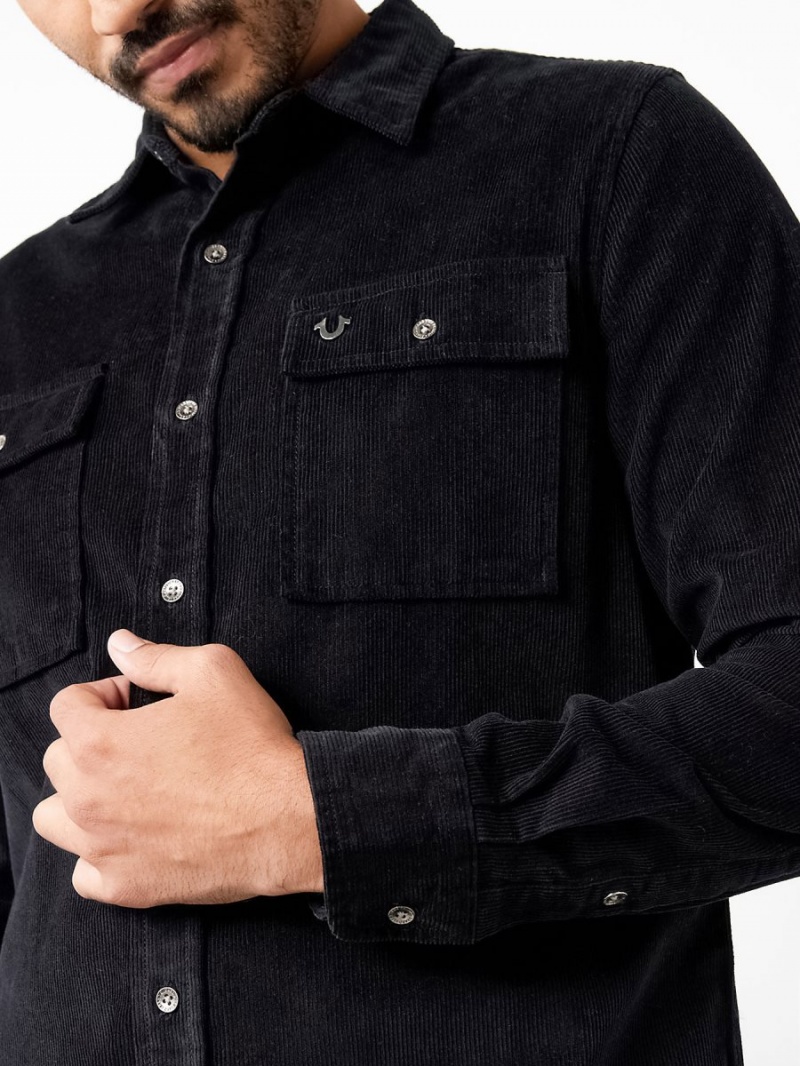 Camisas True Religion Corduroy Flap Utility Negras | 19ACHRLWN