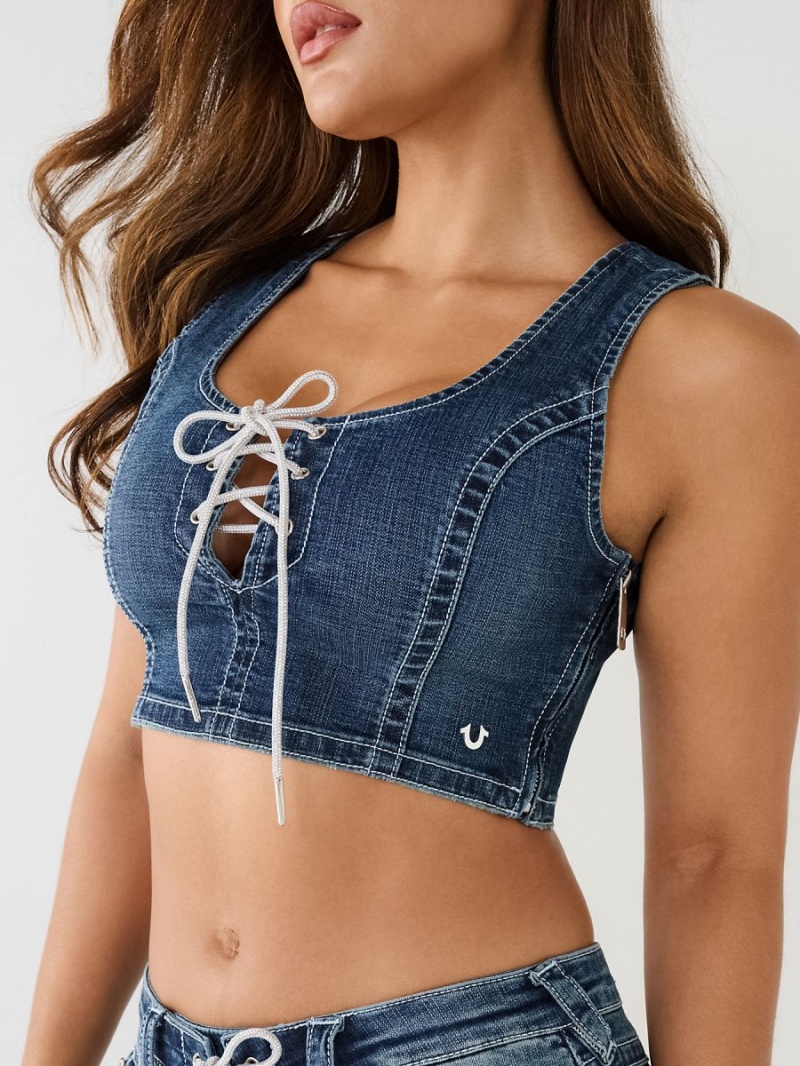 Camisas True Religion Crystal Encaje Up Denim Sujetador Love In A Mist | 89EHPIAQB