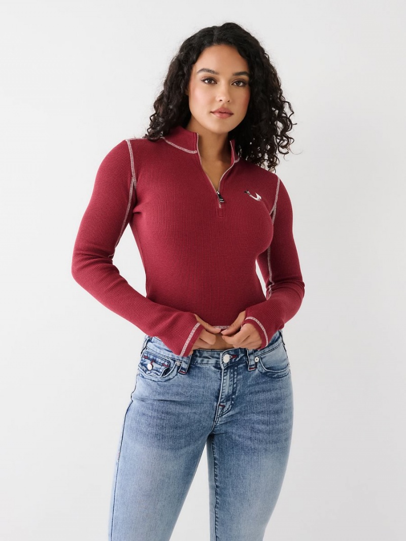 Camisas True Religion Half Zip Cranberry | 69TNJRLBO