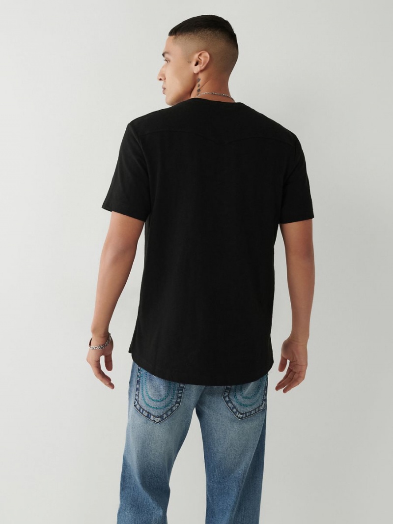 Camisas True Religion Henley Negras | 09AZUCKWY