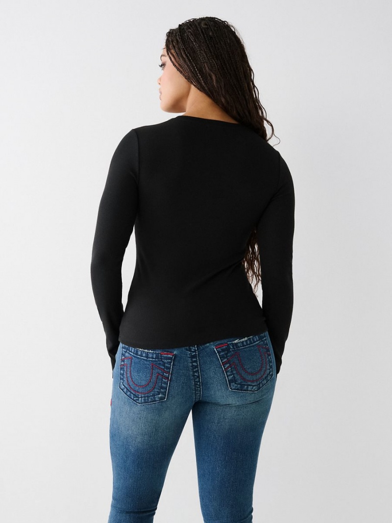 Camisas True Religion Henley Negras | 97RJLMOAD