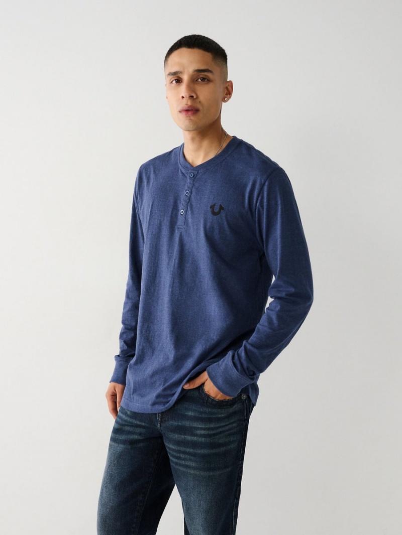 Camisas True Religion Logo Henley Gris | 17RVXFLJQ