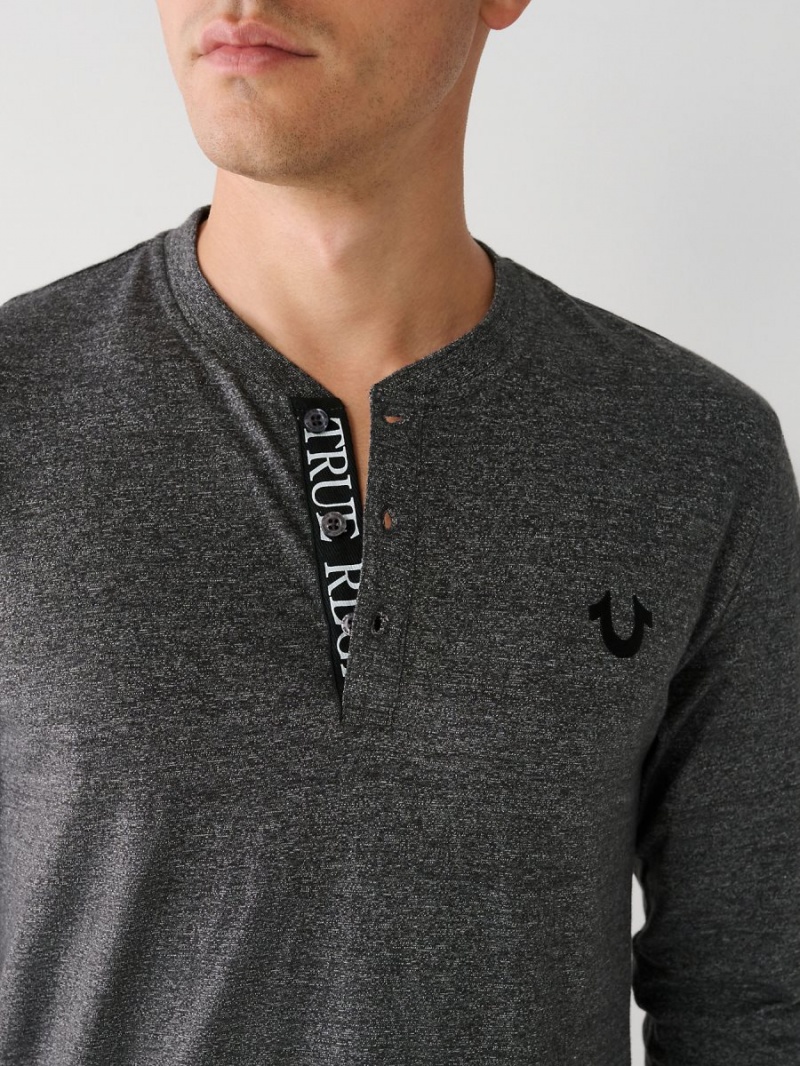 Camisas True Religion Logo Henley Heather Charcoal | 17AGUVHYQ