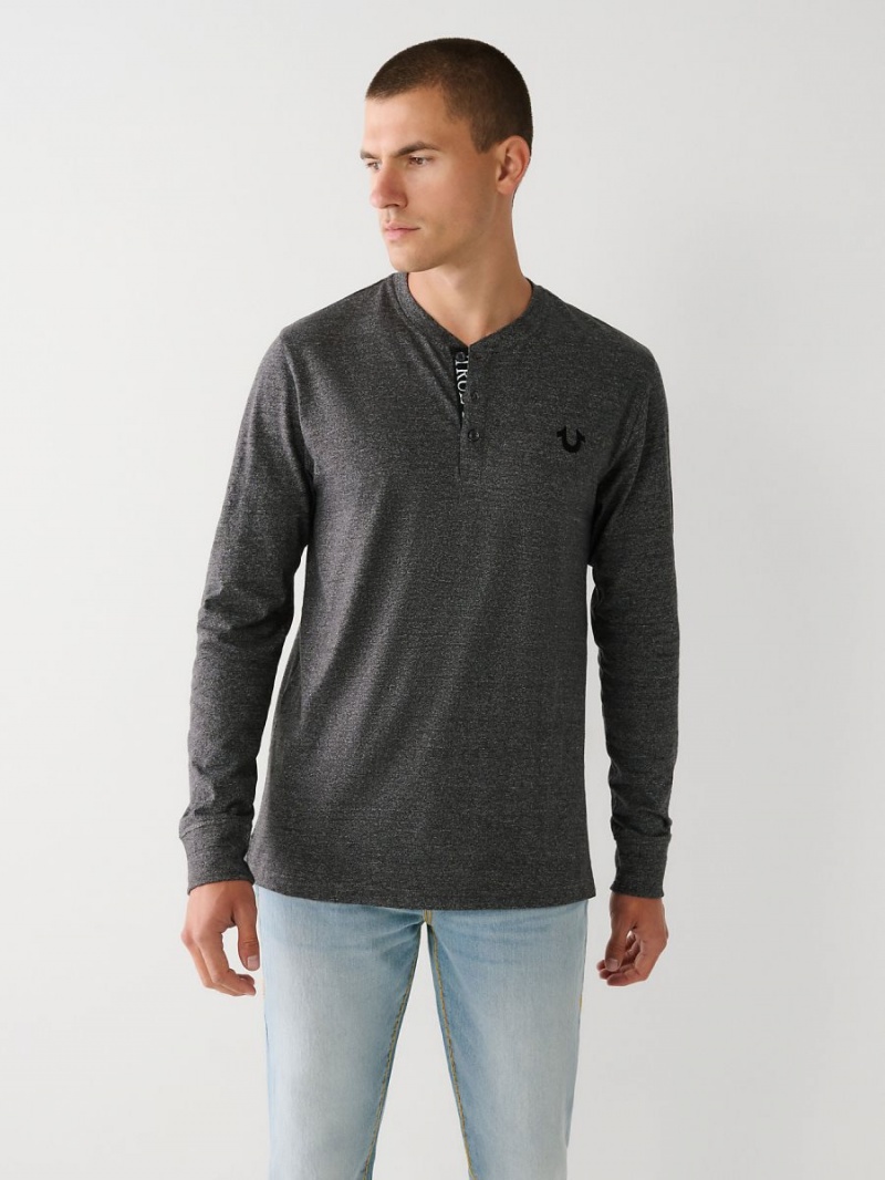 Camisas True Religion Logo Henley Heather Charcoal | 17AGUVHYQ