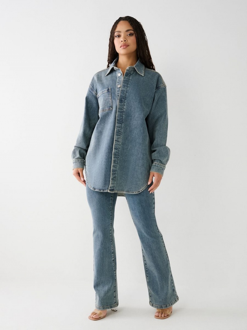 Camisas True Religion Oversized Denim Azules | 21TQUHSOC