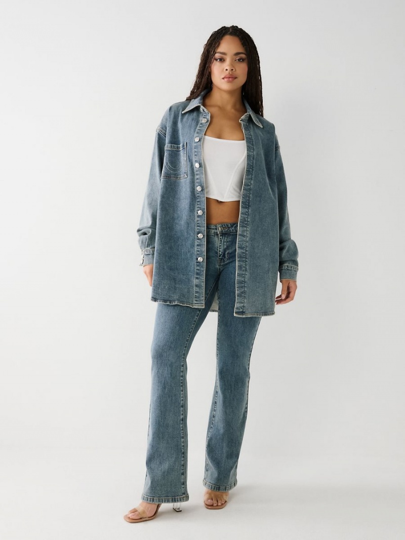 Camisas True Religion Oversized Denim Azules | 21TQUHSOC