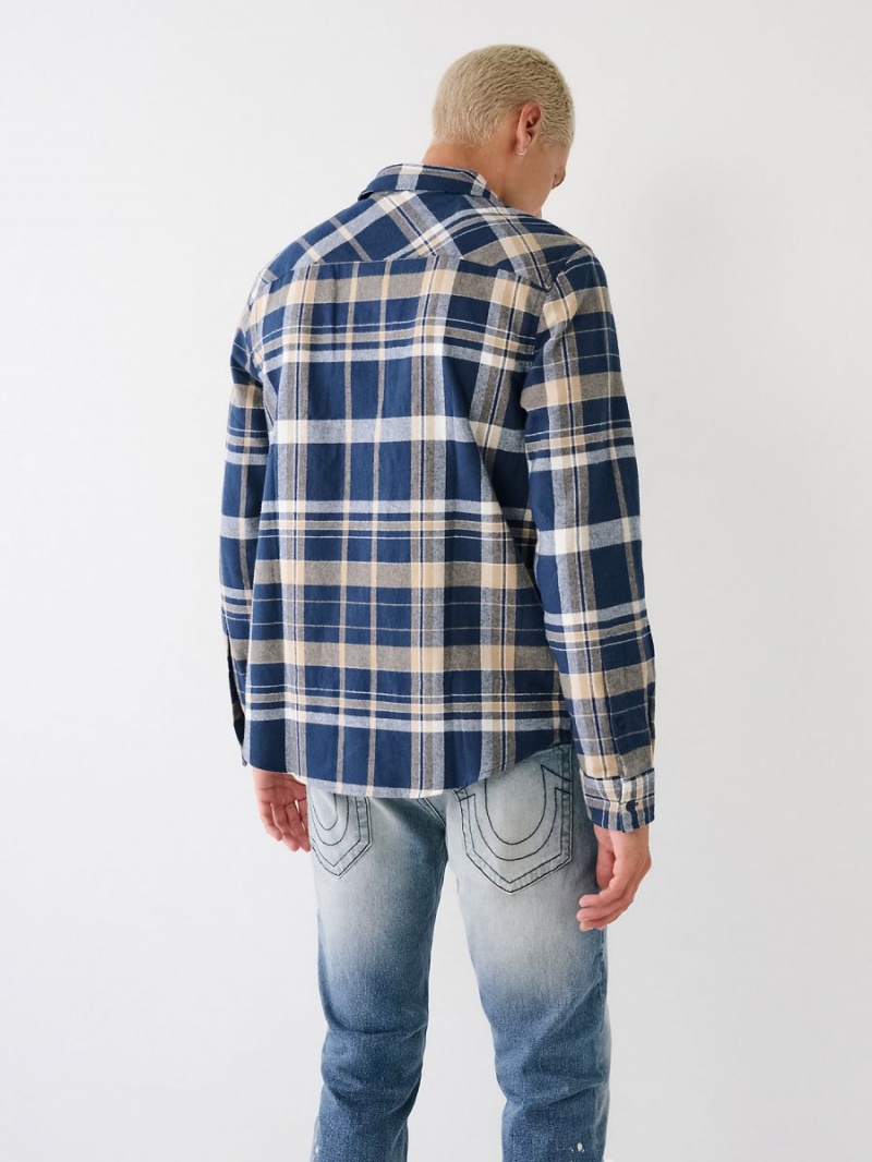 Camisas True Religion Plaid Flannel Blue/Cream | 13VZAEUNY