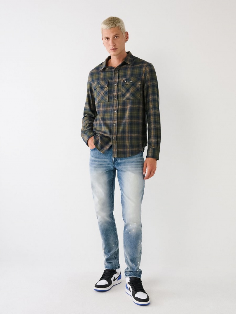 Camisas True Religion Plaid Flannel Verde | 81OXNHRGY