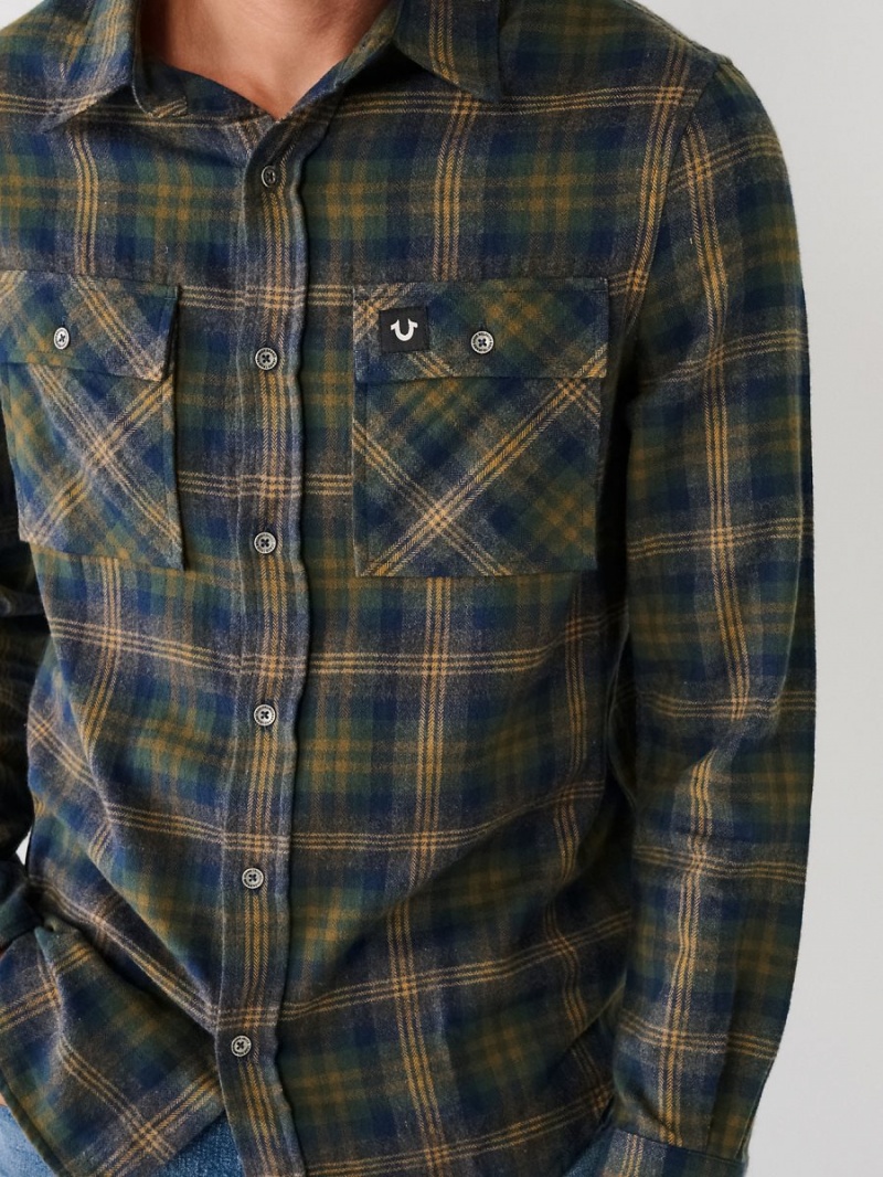 Camisas True Religion Plaid Flannel Verde | 81OXNHRGY