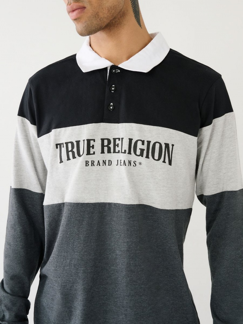 Camisas True Religion Rugby Polo Black/Charcoal | 32YXQVGLA