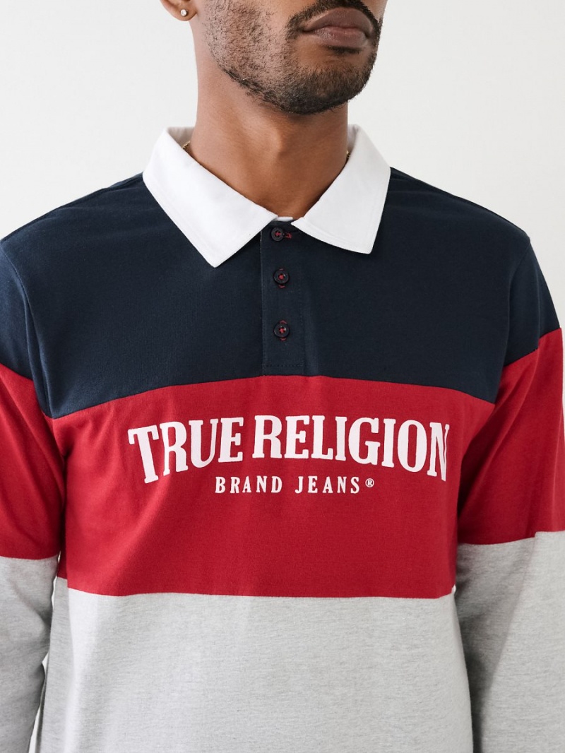 Camisas True Religion Rugby Polo Navy/Red | 69OEFQGXC