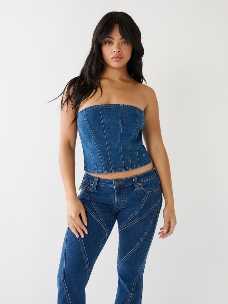 Camisas True Religion Seaming Denim Bustier Azules Oscuro | 72UQZCVDP