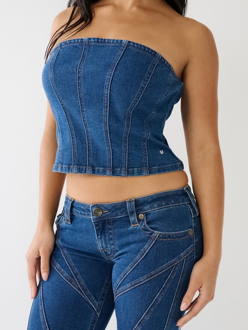 Camisas True Religion Seaming Denim Bustier Azules Oscuro | 72UQZCVDP