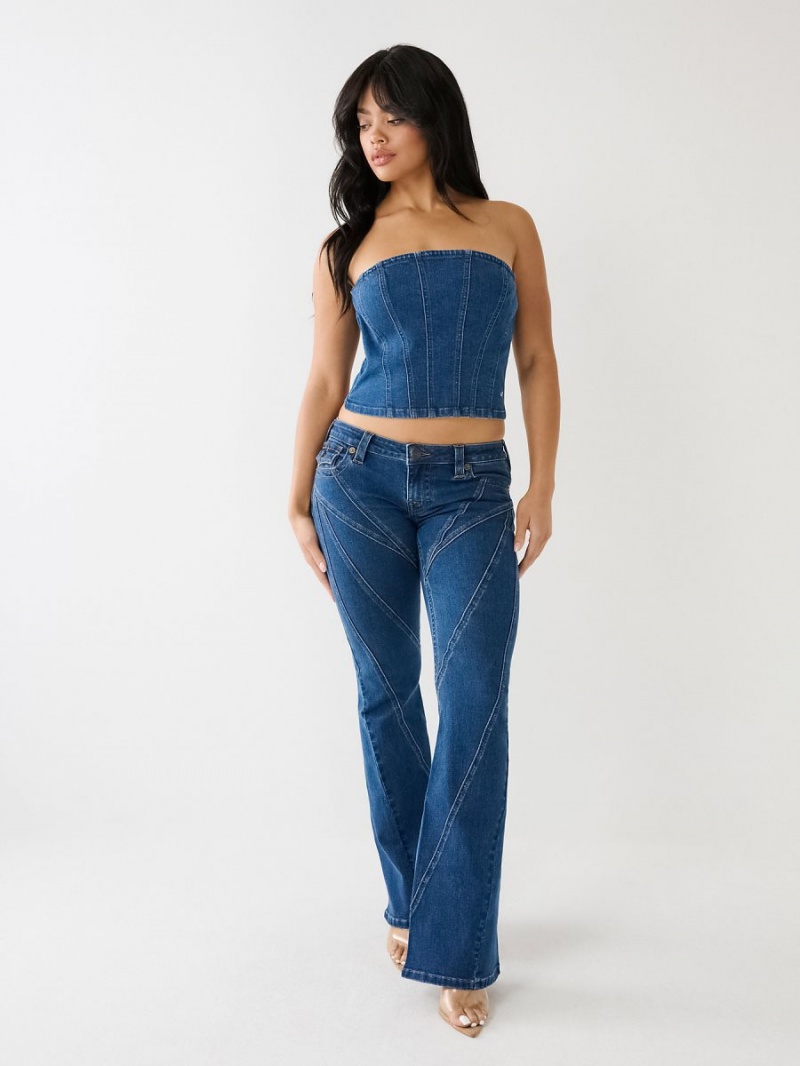 Camisas True Religion Seaming Denim Bustier Azules Oscuro | 72UQZCVDP