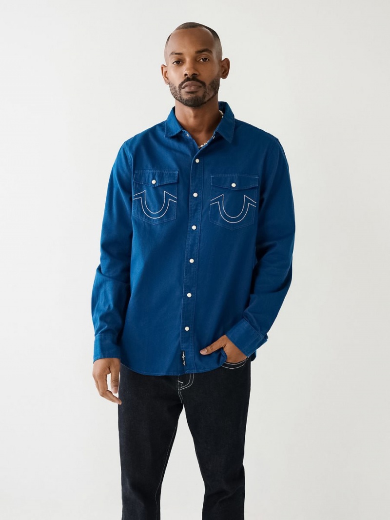 Camisas True Religion Utility Soft Aqua | 58TWUJPSE