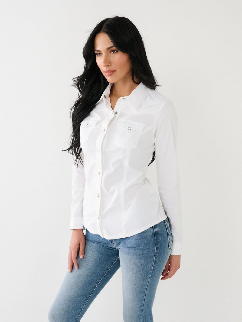 Camisas True Religion Western Poplin Blancas | 05BUSEFDP