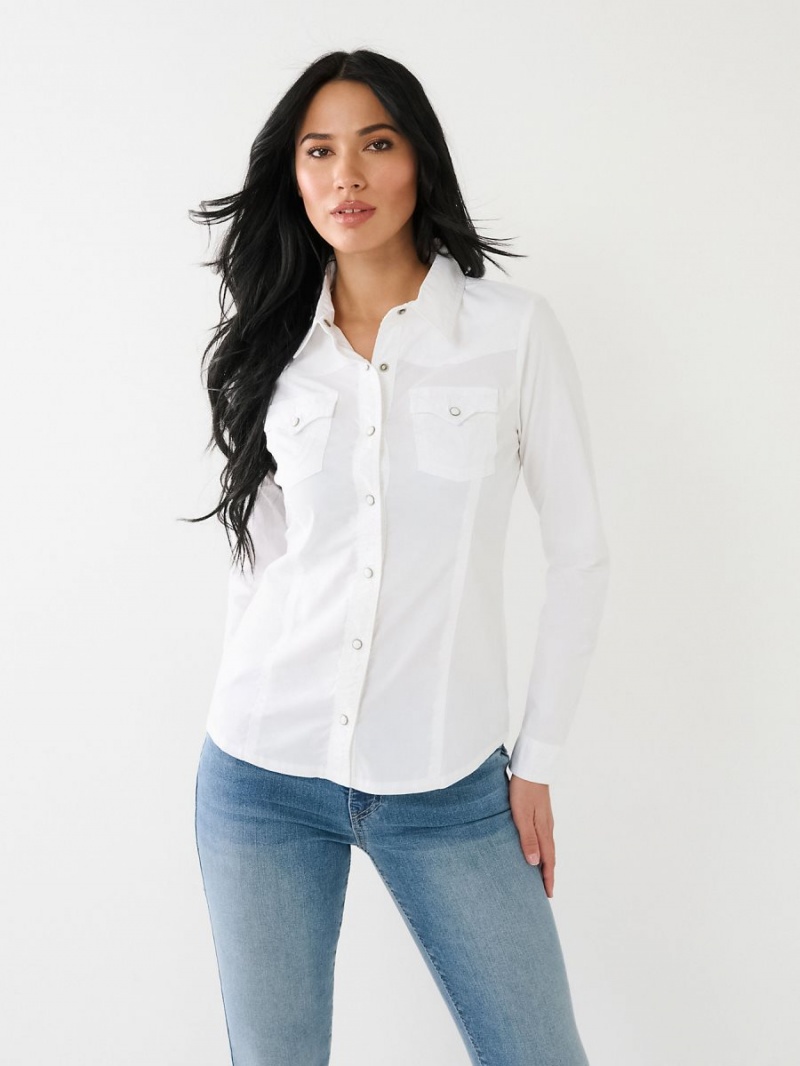 Camisas True Religion Western Poplin Blancas | 05BUSEFDP