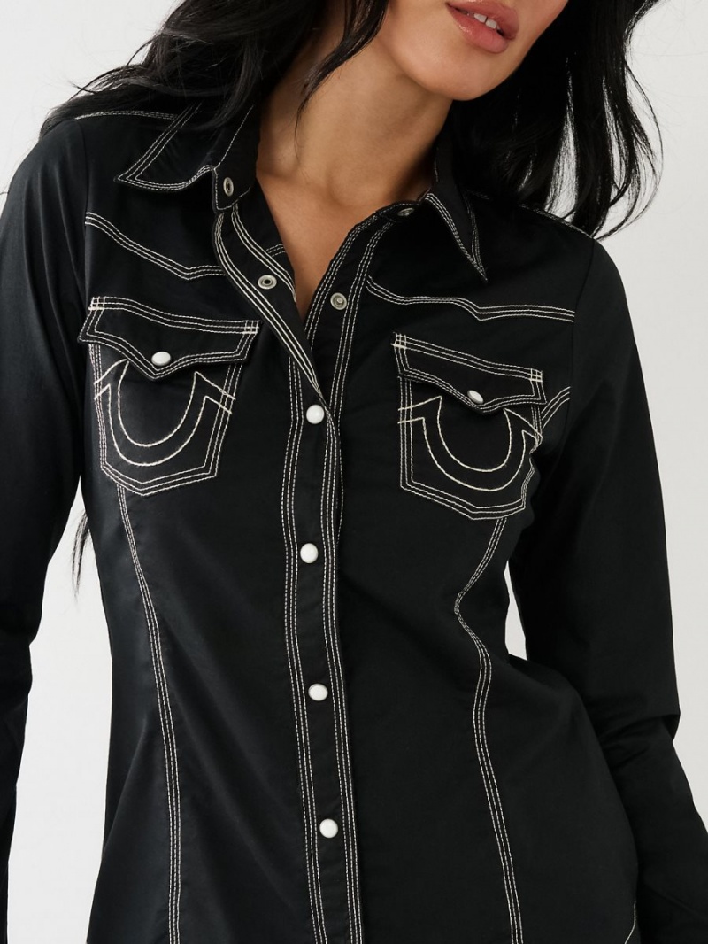 Camisas True Religion Western Poplin Negras | 87ADVETBH