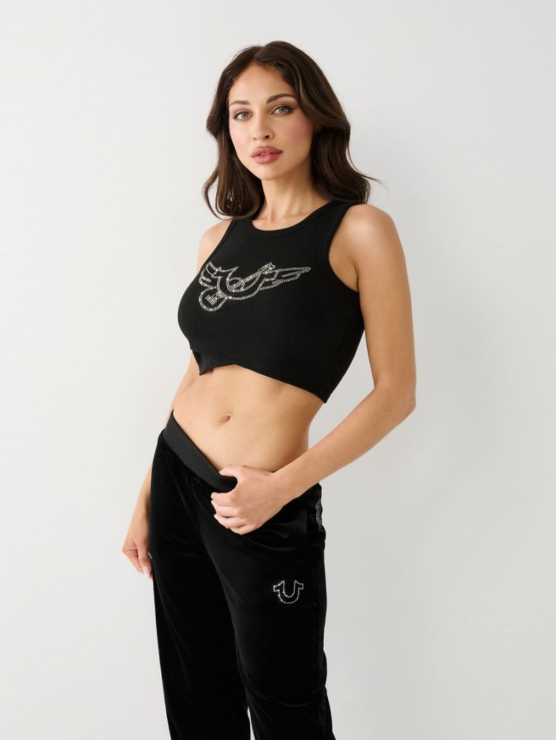 Camiseta Tirantes True Religion Crystal Crop Negras | 31KJDUCFT