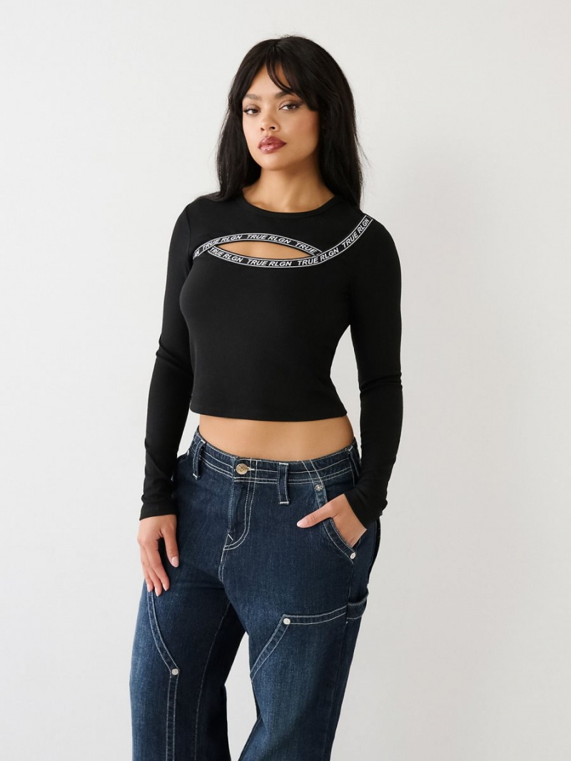 Camiseta Tirantes True Religion Cut Out Logo Negras | 04YSPJOIX