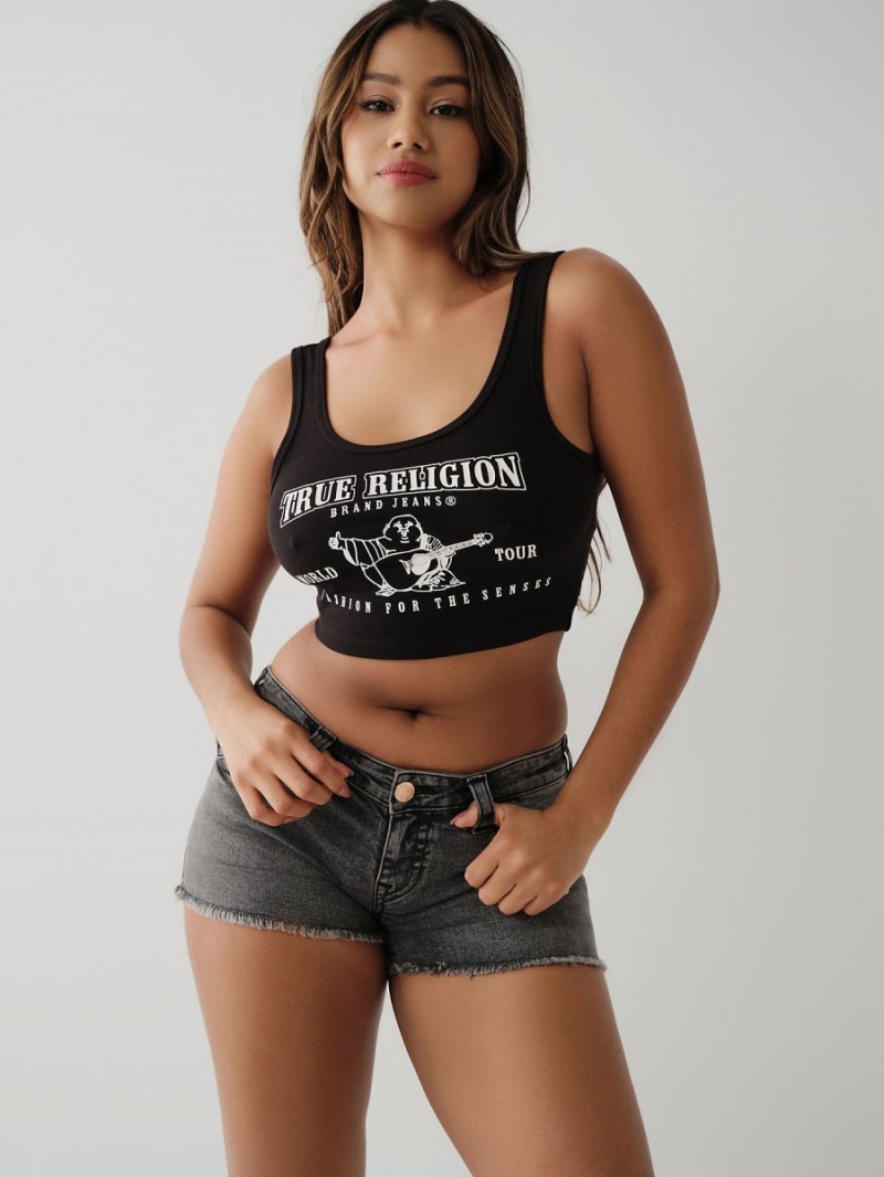 Camiseta Tirantes True Religion Logo Crop Negras | 05QXHJAMB