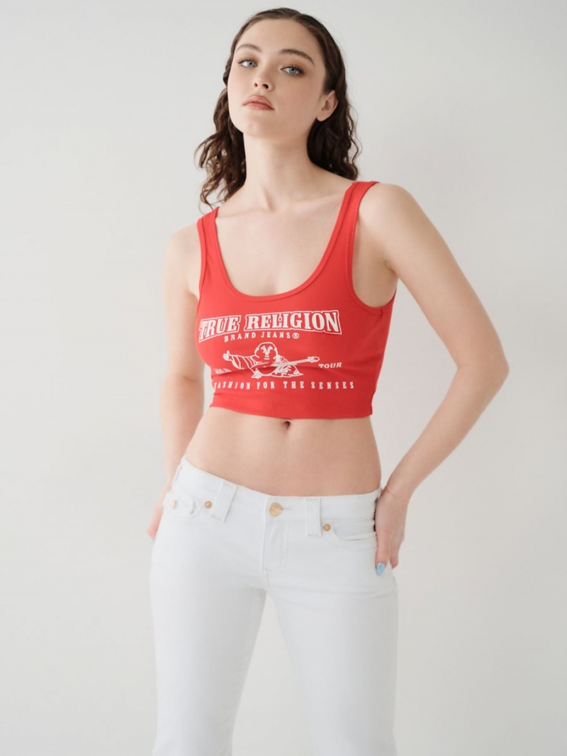 Camiseta Tirantes True Religion Logo Crop Rojas | 38XRZQODN