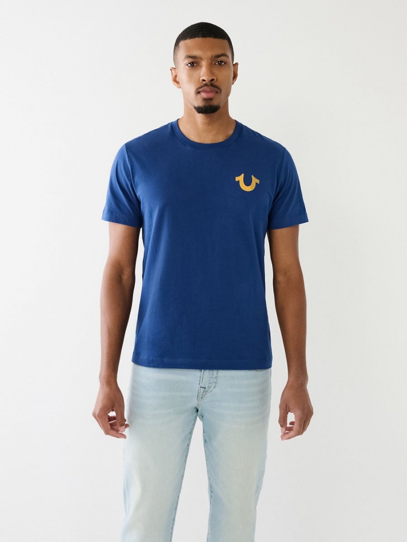 Camiseta True Religion Buddha Logo Crew Azules | 64UYDTKNS