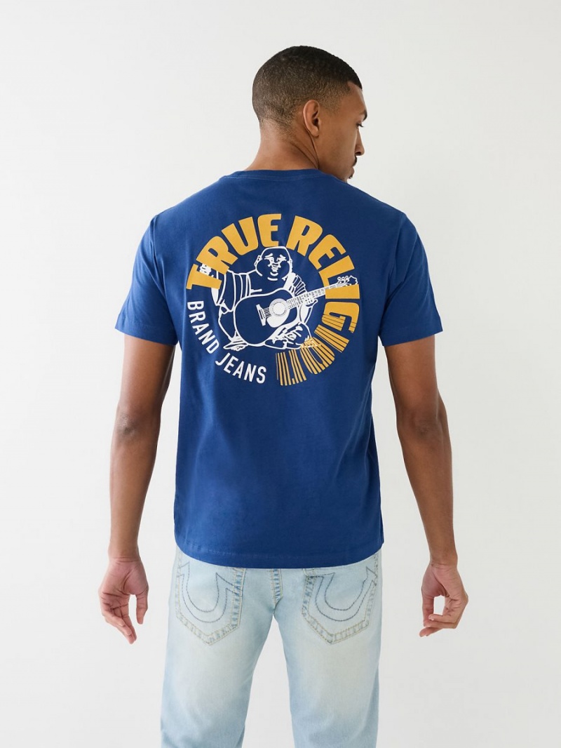 Camiseta True Religion Buddha Logo Crew Azules | 64UYDTKNS