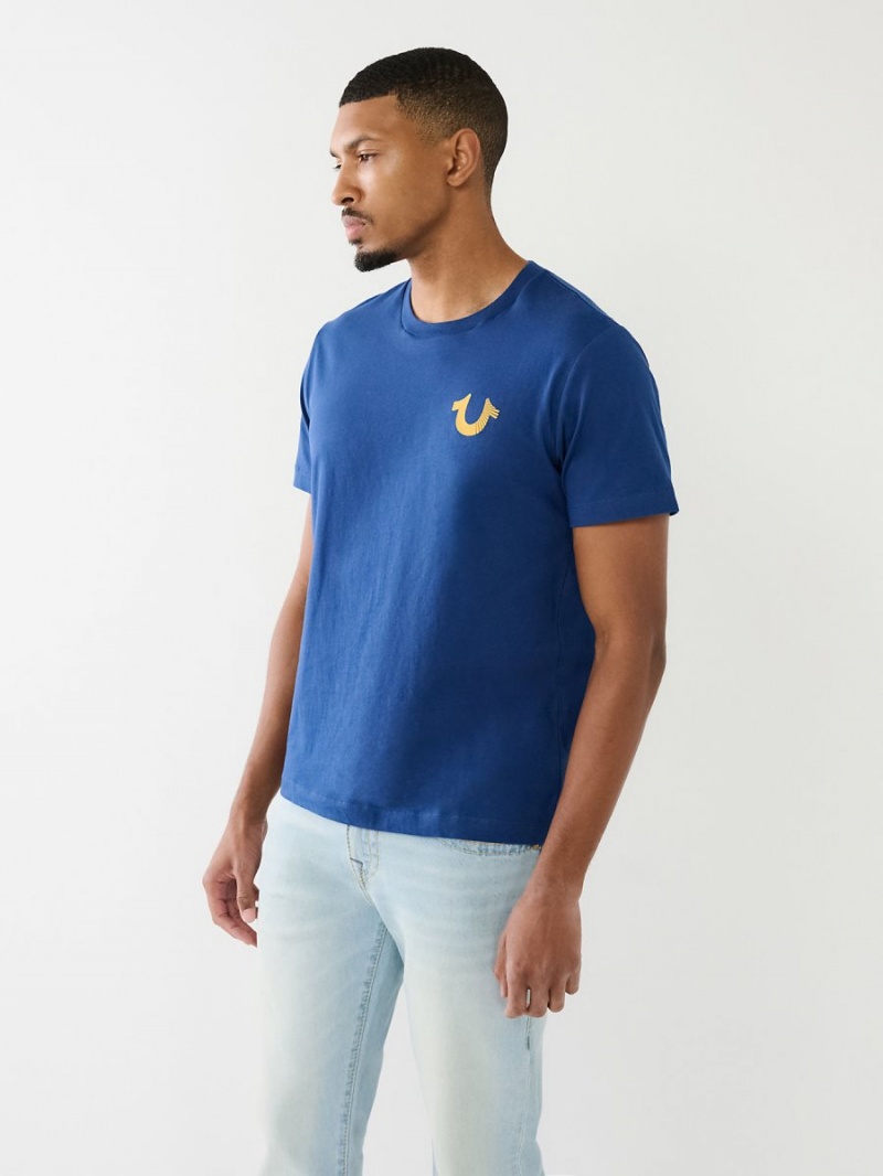 Camiseta True Religion Buddha Logo Crew Azules | 64UYDTKNS